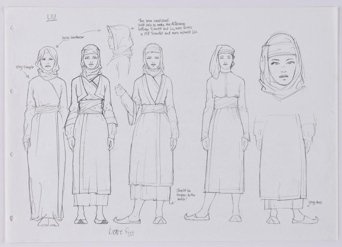 Turandot animation production sketch of the character Liu.