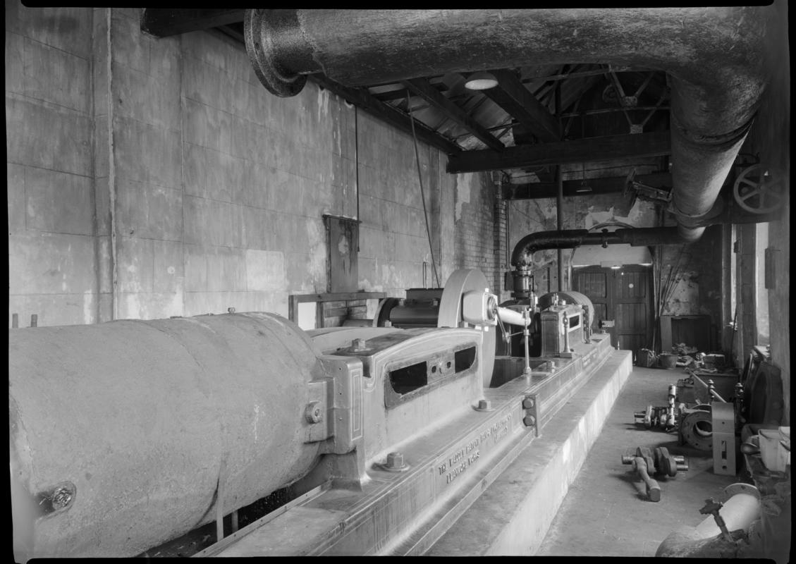 Black and white film negative showing the engine for the waddle fan, Nixon's Navigation Colliery.