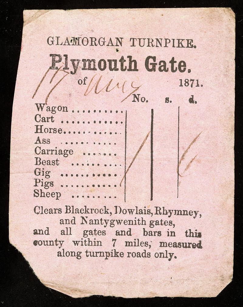 Glamorgan Turnpike Plymouth Gate ticket