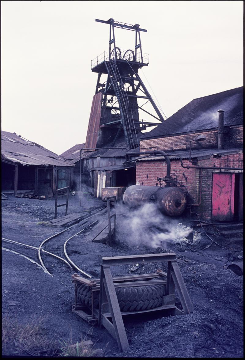 Colour film slide showing a surface view of Morlais Colliery c.1975.