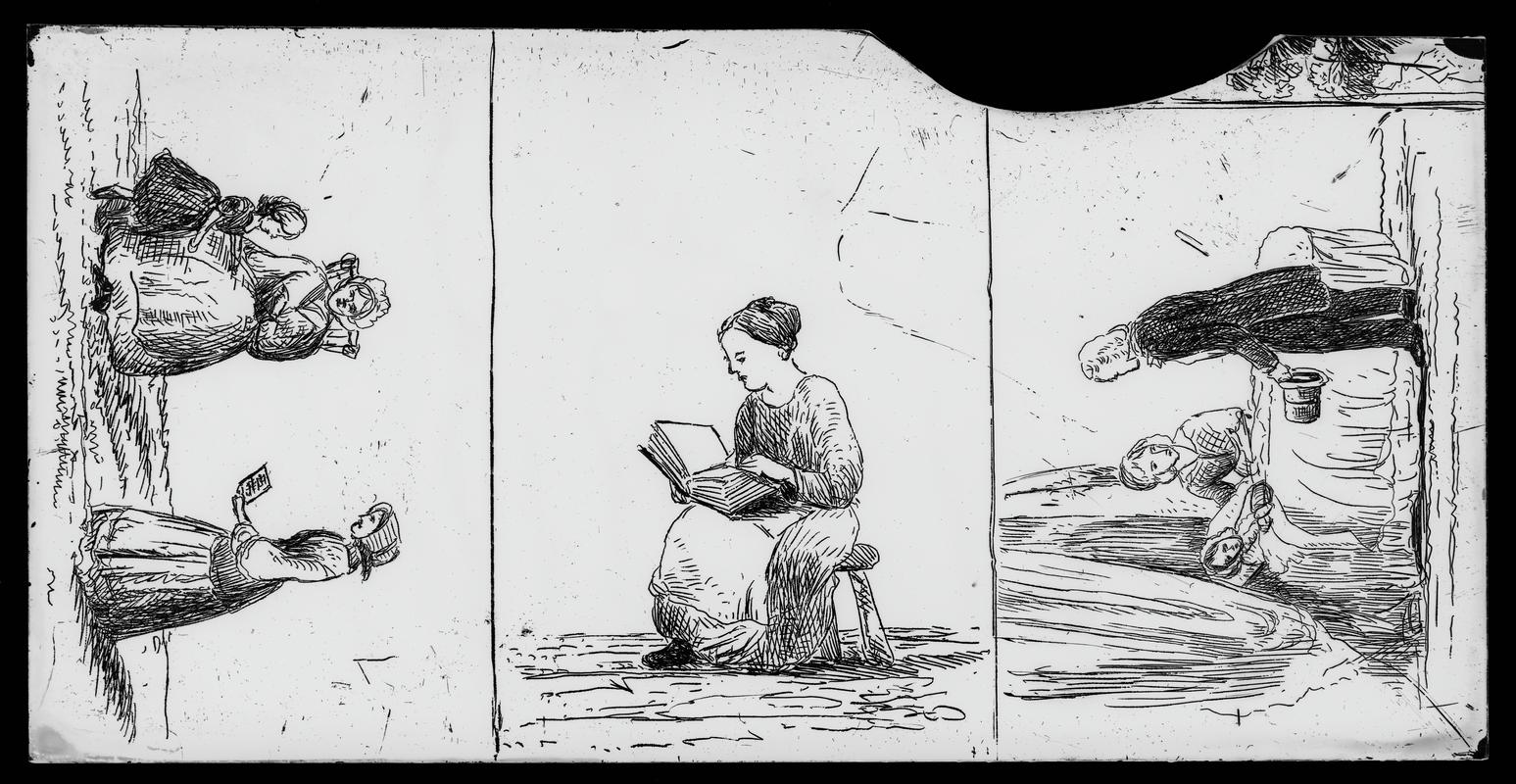 Cliché verre drawing on glass plate