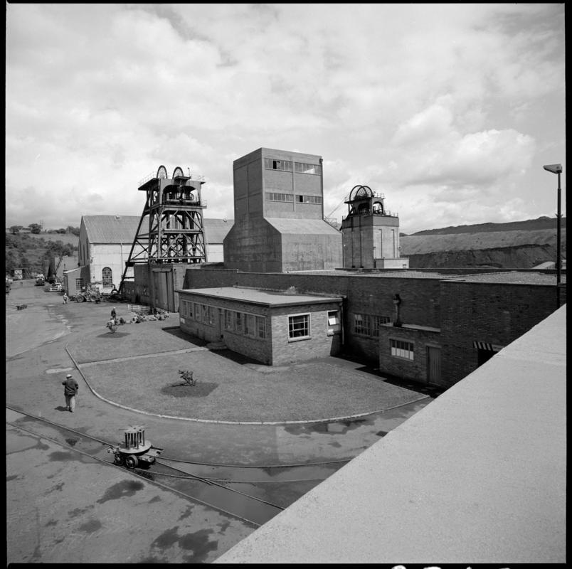 Black and white film negative showing a surface view of Cwm Colliery, 3 July 1981.  'Cwm 3 Jul 1981' is transcribed from original negative bag.  Appears to be identical to 2009.3/1862.