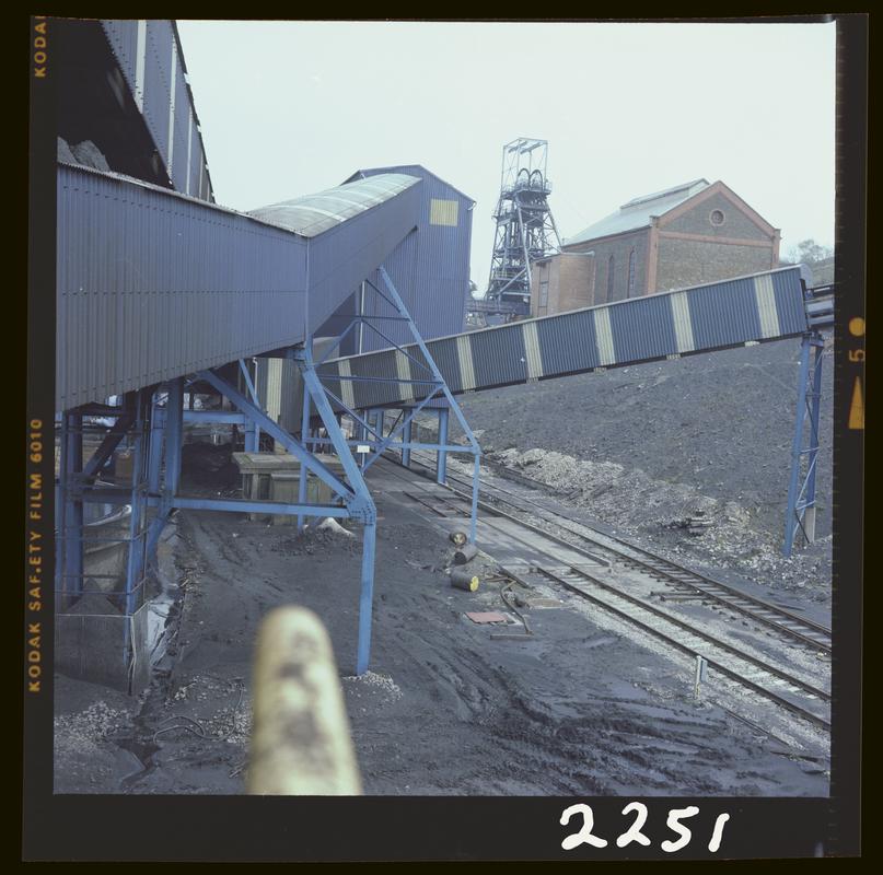 Colour film negative showing a surface view of Oakdale Colliery, 16 April 1981.  'Oakdale 16/4/81' is transcribed from original negative bag.  Appears to be identical to 2009.3/1752.