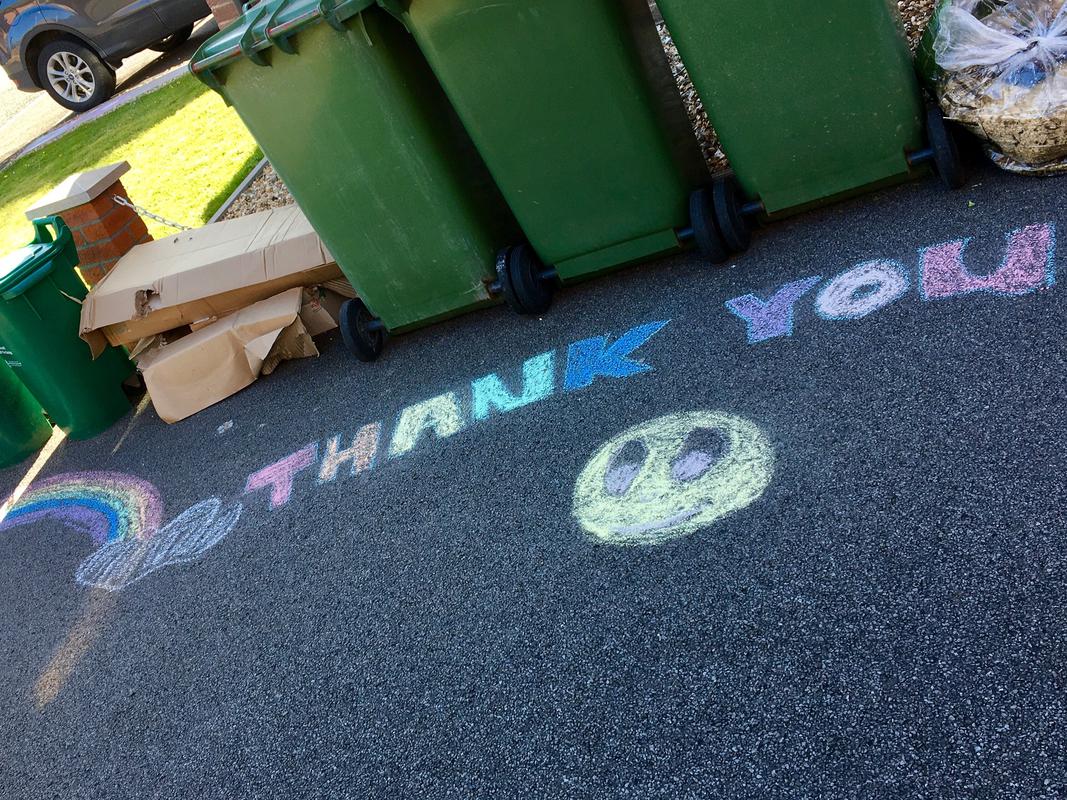 Leaving a message for the bin men to say thank you for their work during the crisis.
