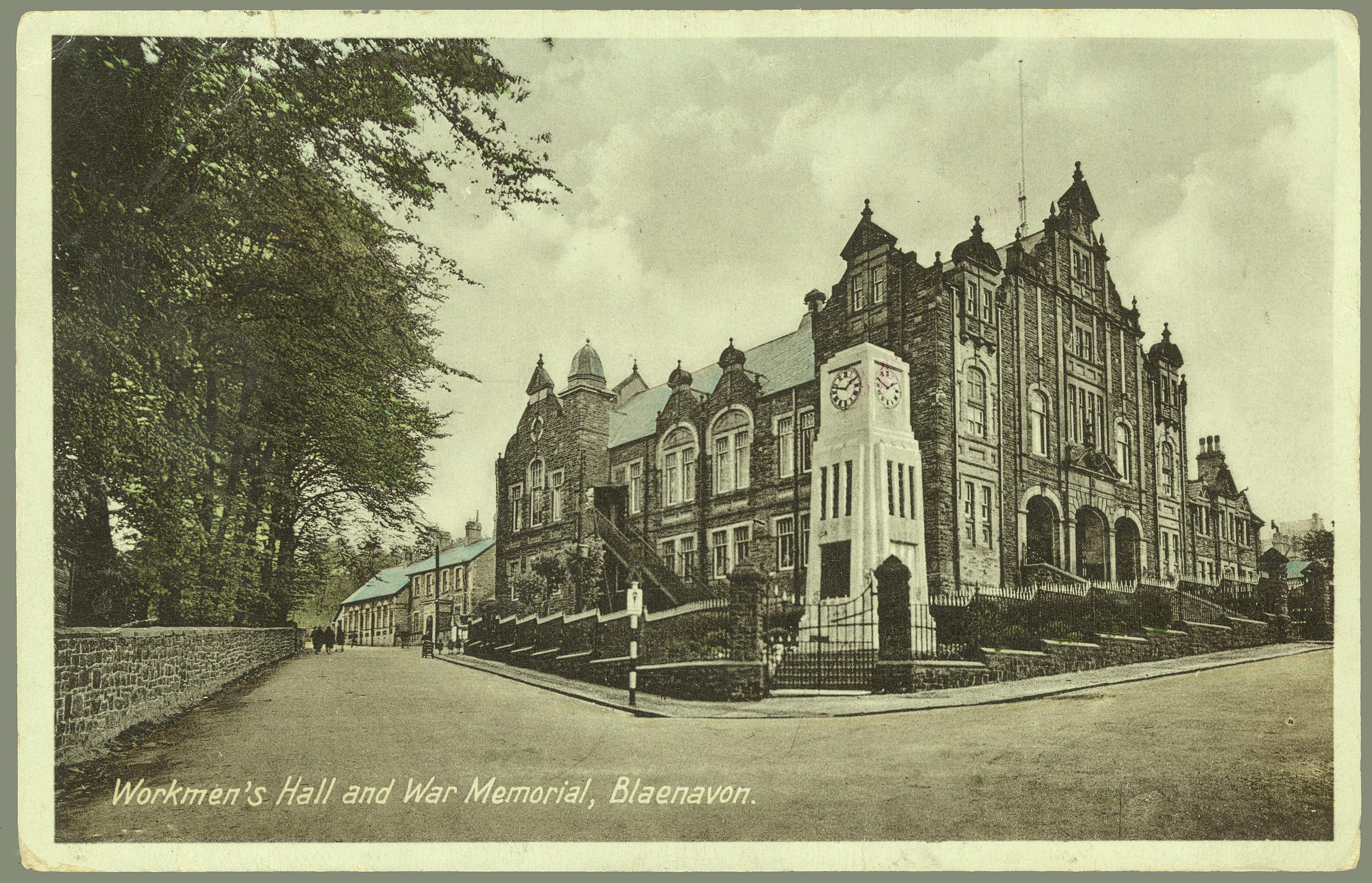 Workmen's Hall and War Memorial, Blaenavon (postcard)