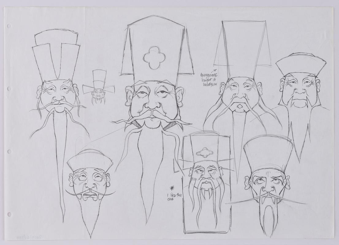 Turandot animation production sketch of the character Emperor Altoum.