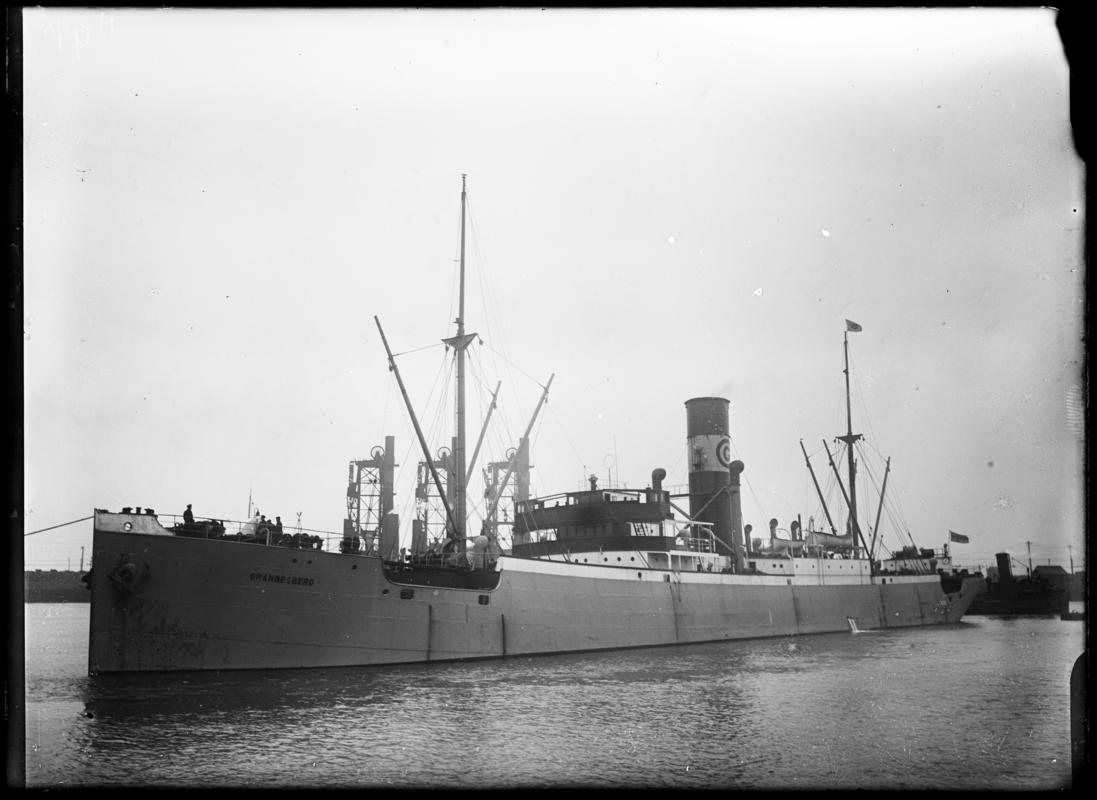 Three quarter Port bow view of S.S. GRANGESBERG, c.1936.