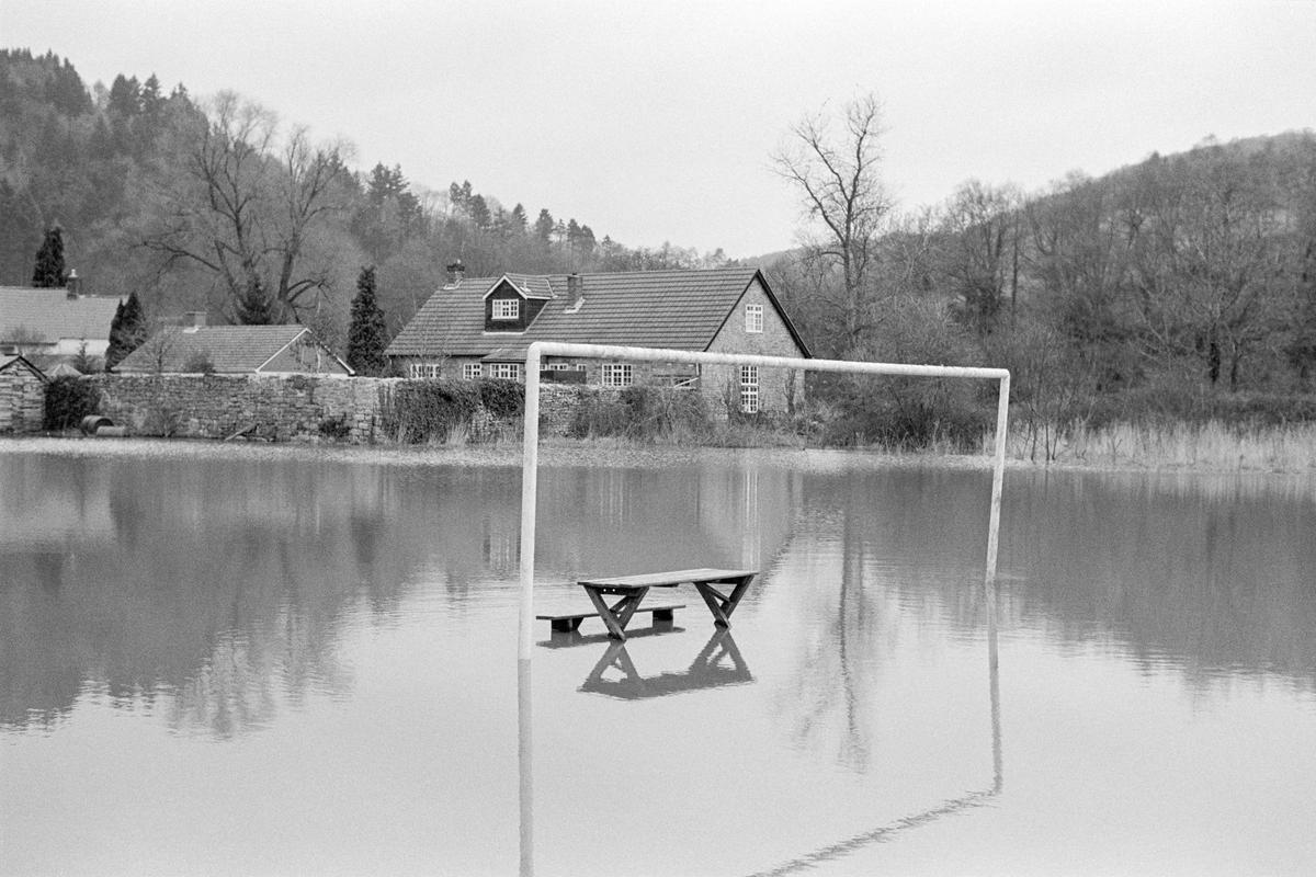 GB. WALES. Tintern. Flooding of football and cricket pitch. 1989.