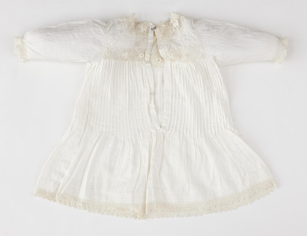 Baby's white cotton lawn frock with dropped waistline