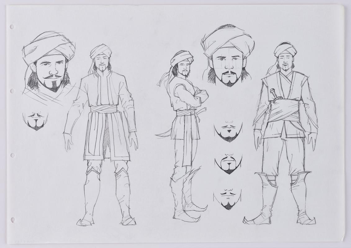 Turandot animation production sketch of the character Calaf.