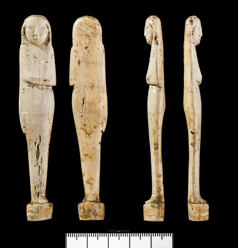 Shabti Figure - view from four sides. on pure black background so individual views can be cropped easily