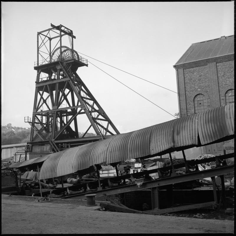 Black and white film negative showing a surface a view of Celynen North Colliery, 11 October 1975.  'North Celynen 11 Oct 1975' is transcribed from original negative bag.
