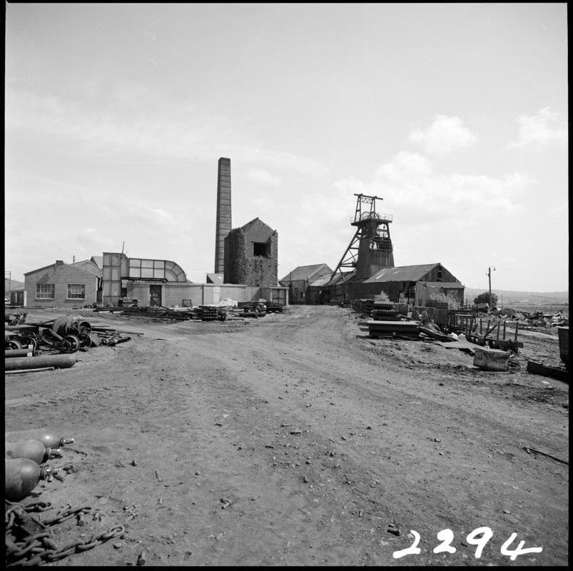 Black and white film negative showing a surface view of Morlais Colliery, 13 May 1981.  'Morlais 13/5/81' is transcribed from original negative bag.