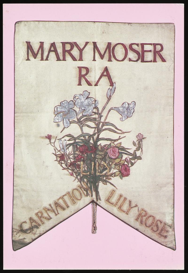 Colour postcard of a banner Mary Moser RA.