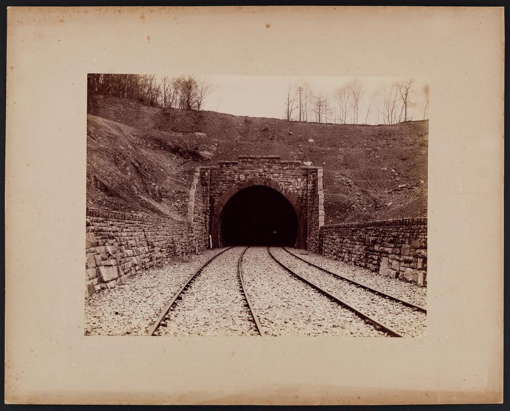 Barry Railway construction, 1888. View of railway lines and south end of tunnel mouth at Gaig Station, Pontypridd.