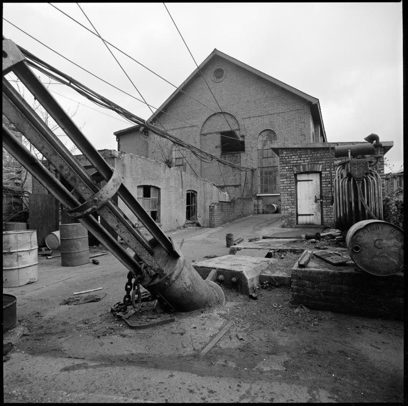 Black and white film negative showing the engine house, Deep Duffryn Colliery 1980.  'Deep Duffryn and Deep Navigation 1980' is transcribed from original negative bag.