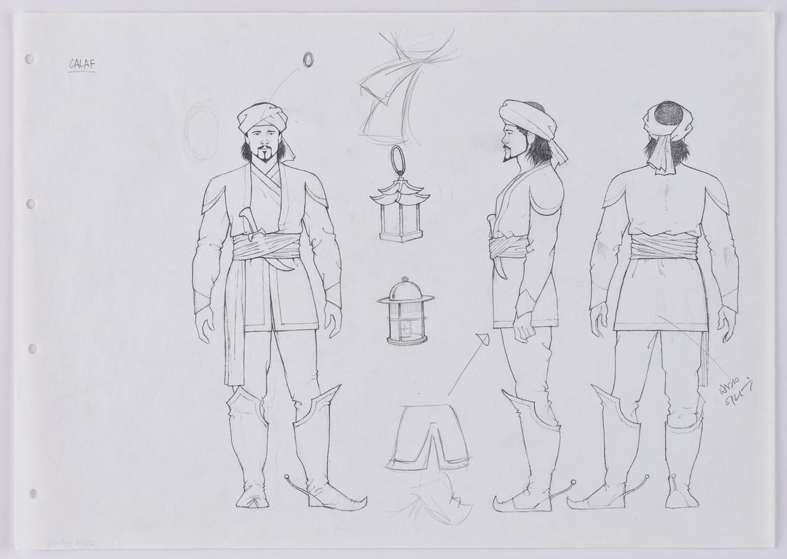 Turandot animation production sketch of the character Calaf.