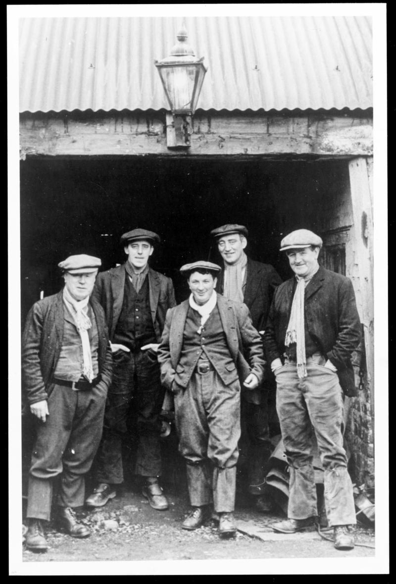 From left to right, Les Vaughan, Max & Charlie Gwillam, David Jones (donor), and Ray Palmer. Dressed in 1920s costume for the filming of 'The Citadel' at Big Pit Museum.