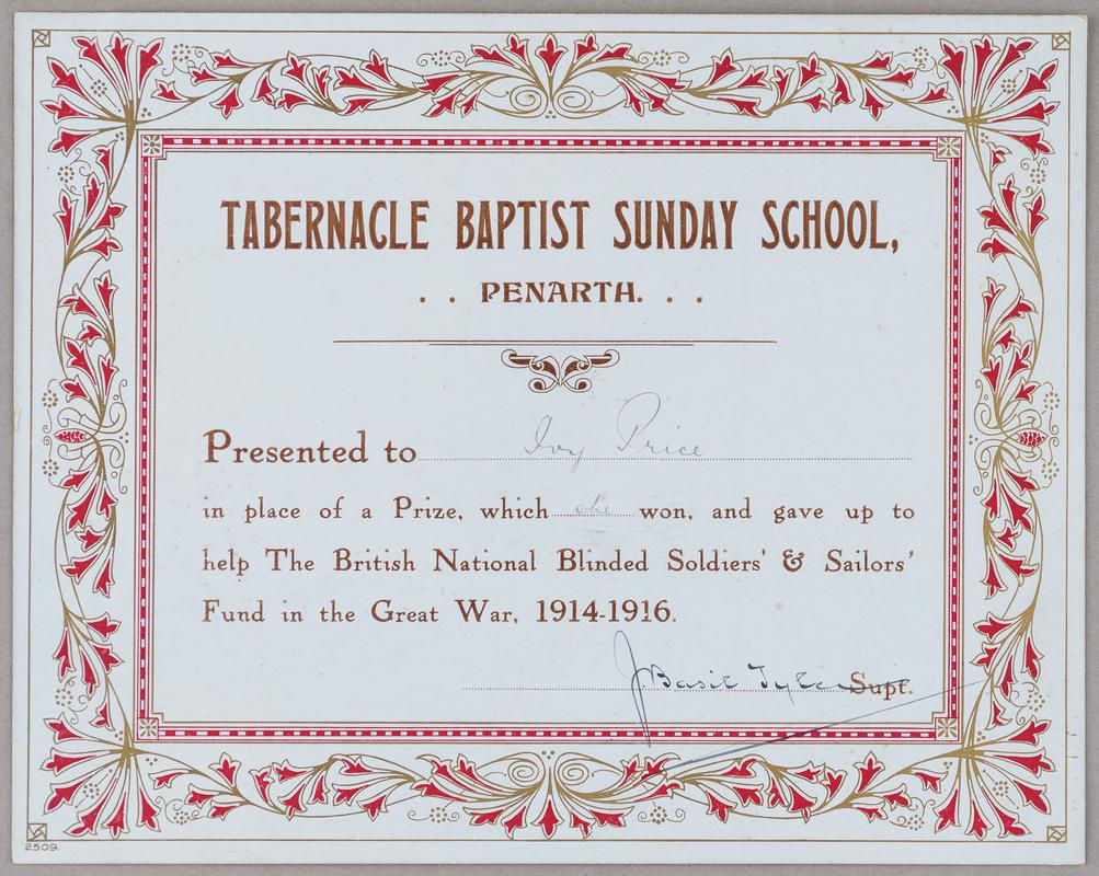 Certificate, Sunday School