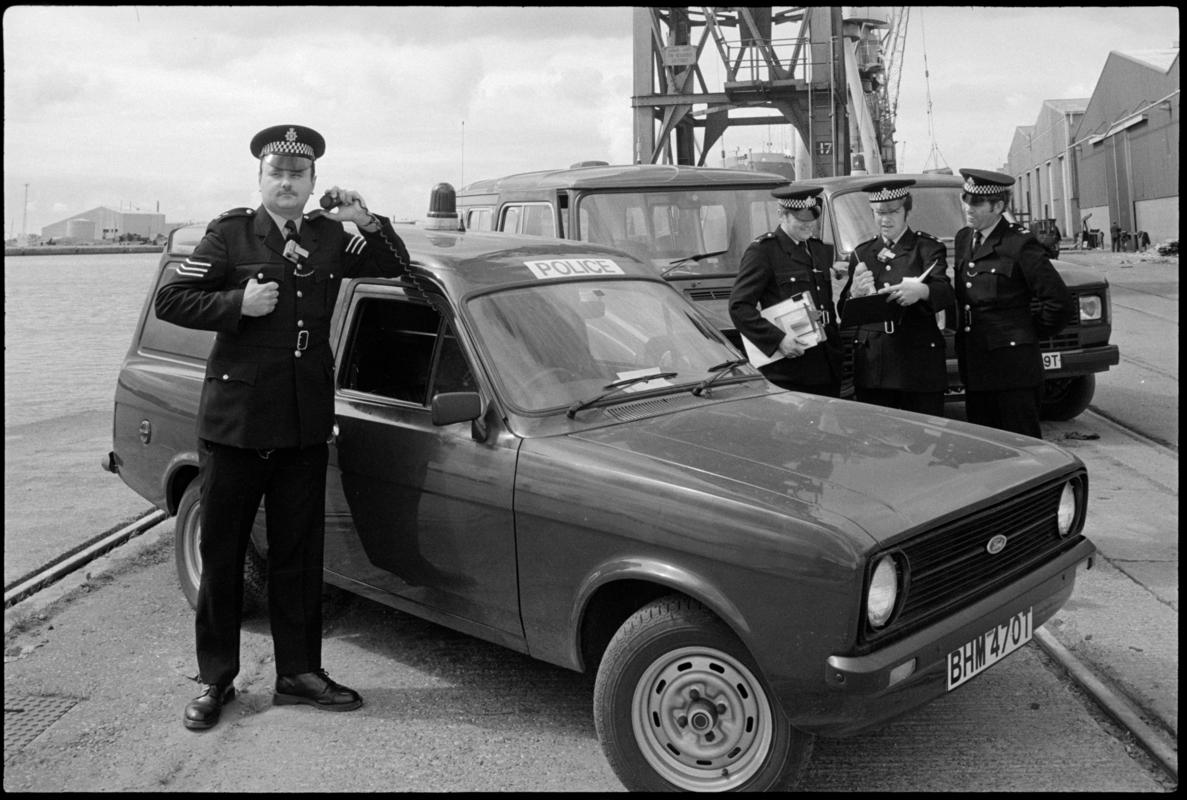 British Transport (Docks) Police at Queen Alexandra Docks, Cardiff. Sergeant Peter Cooper is on the left.