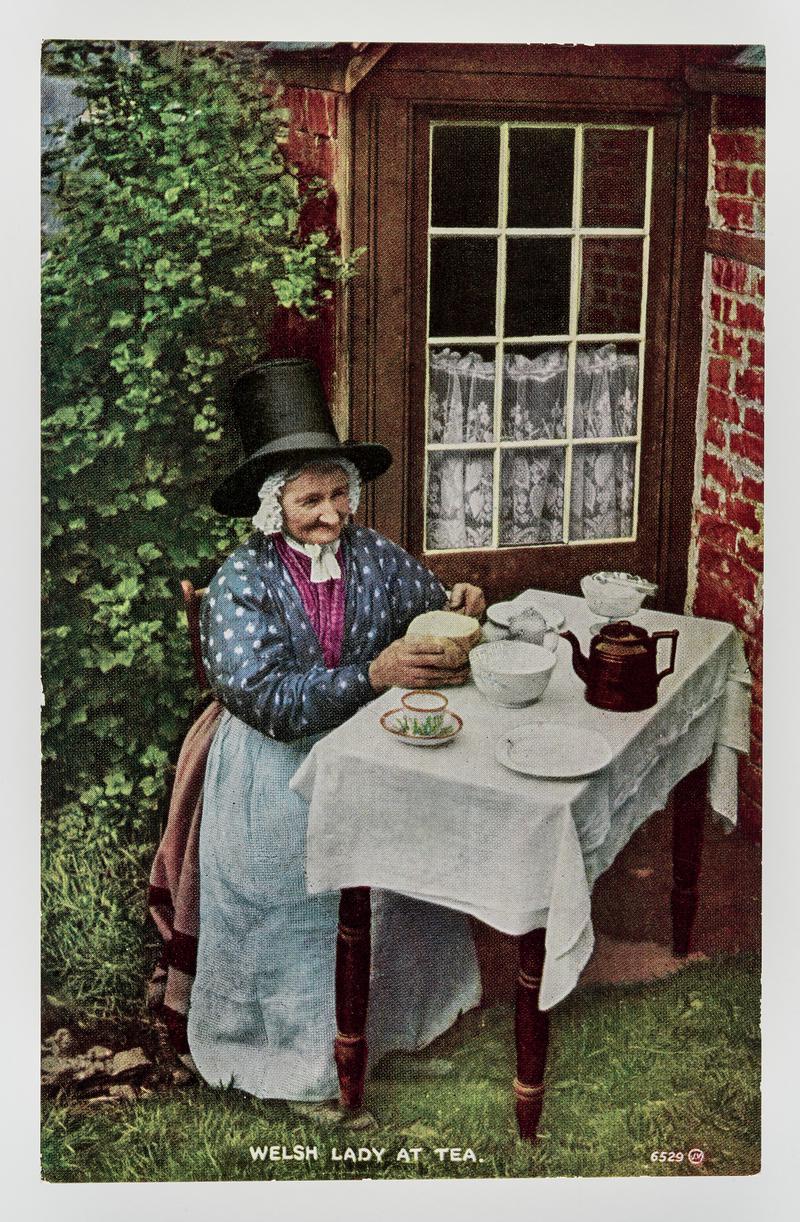 Welsh lady (Ellen Lloyd) at tea.