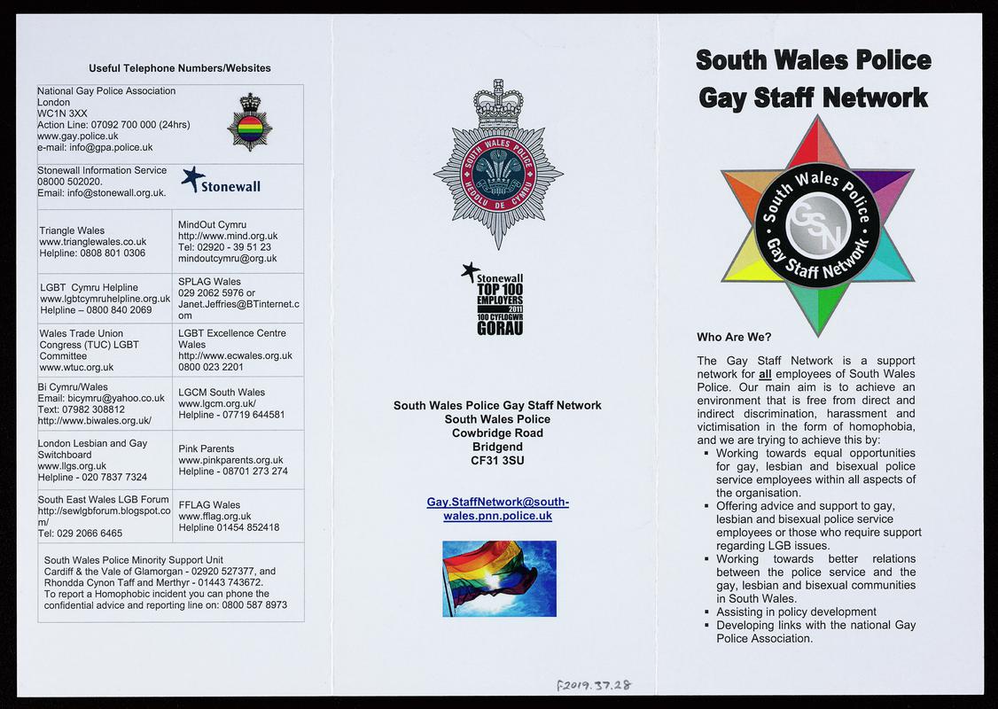 Leaflet 'South Wales Police Gay Staff Network'.