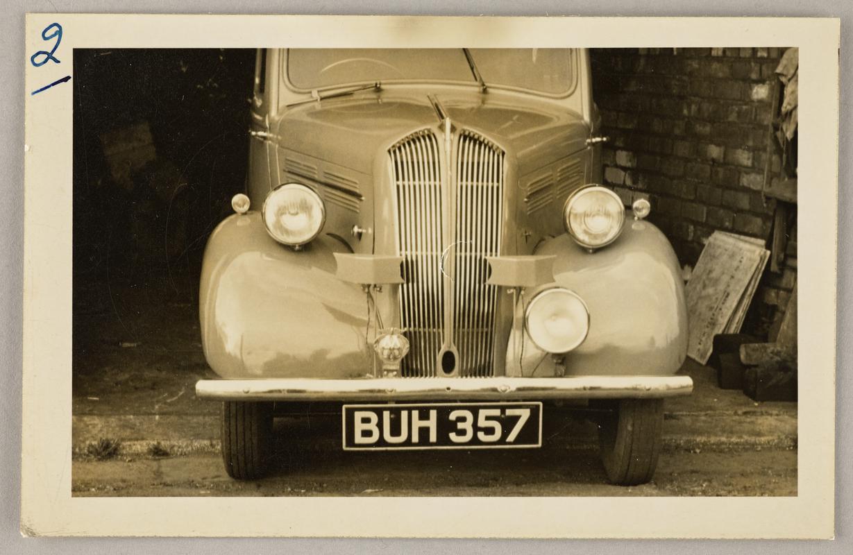 Photograph showing front of a car (registration BUH 357).