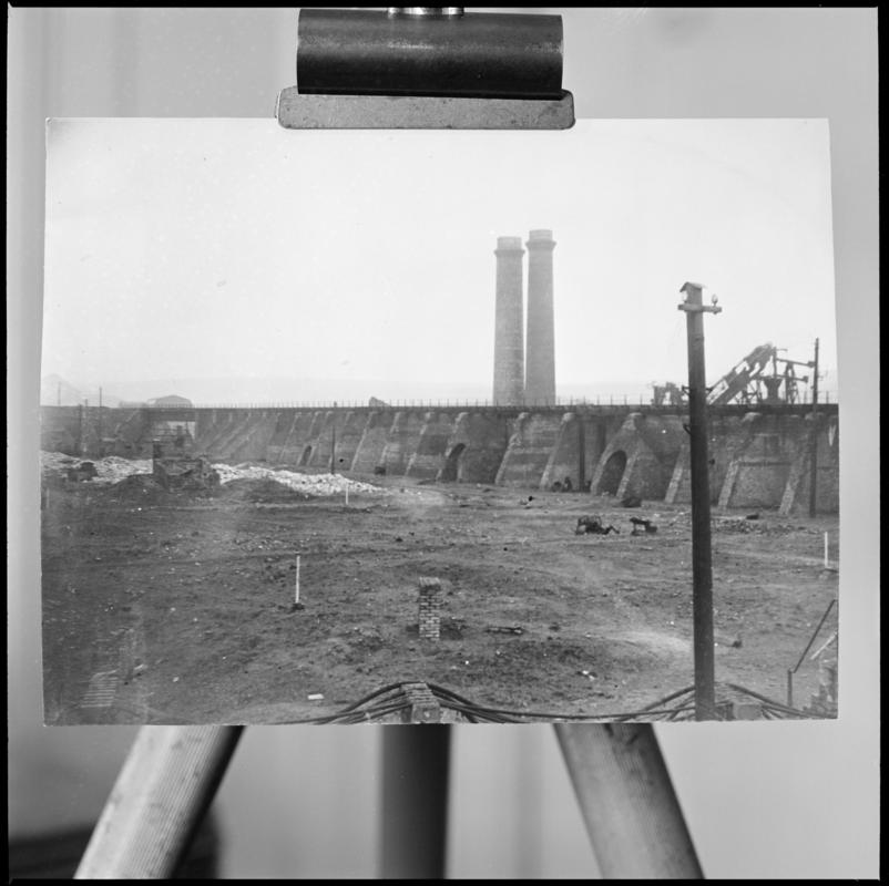 Black and white film negative of a photograph showing a ?view of Blaenavon from the sidings. 'Blaenavon' is transcribed from original negative bag.