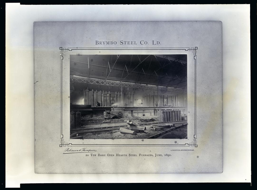 Interior view of 20 ton basic open hearth steel furnaces, Brymbo steelworks