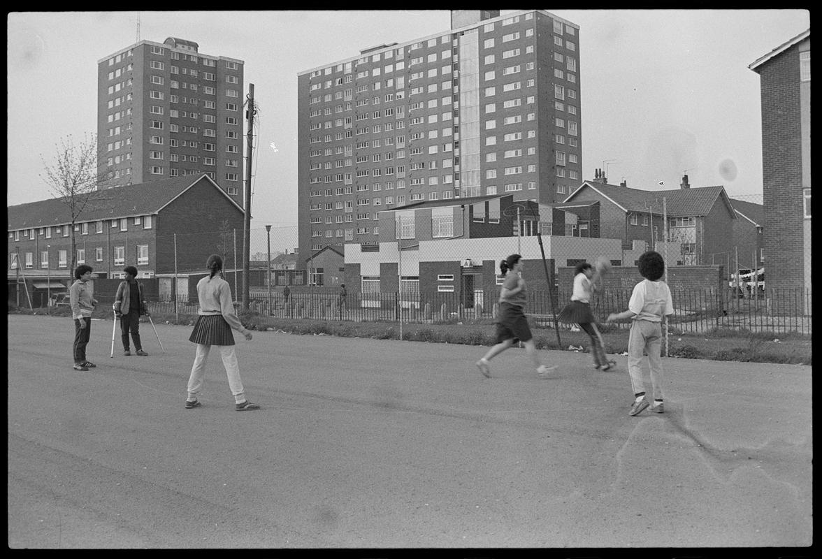 Girls playing netball at Butetown Youth Club.