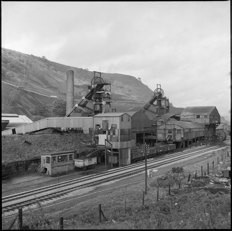Black and white film negative showing a surface view of Marine Colliery.  'Marine Oct 1975' is transcribed from original negative bag.