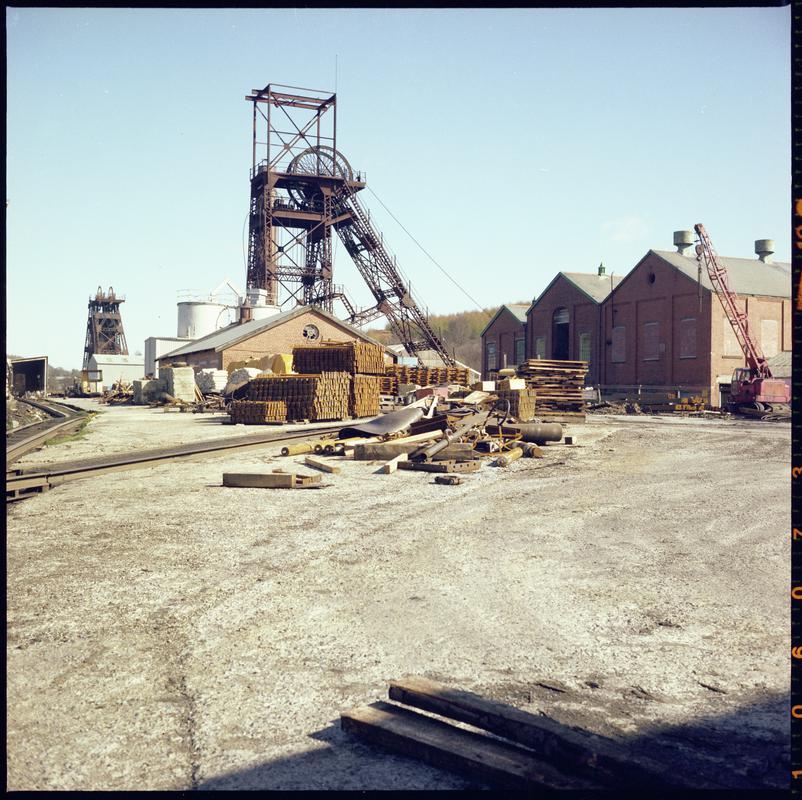 Colour film negative showing a surface view of Cefn Coed Colliery. 'Cefn Coed' is transcribed from original negative bag.