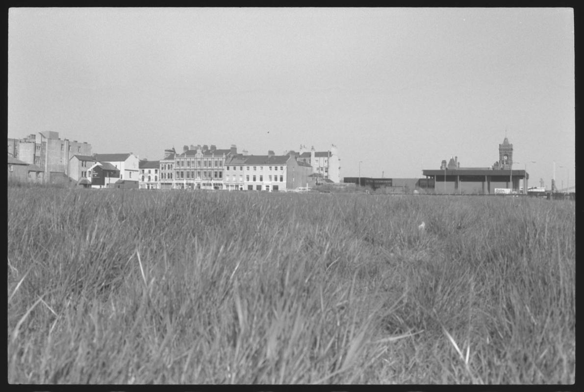 View across waste ground showing site of proposed new elevated roadway.