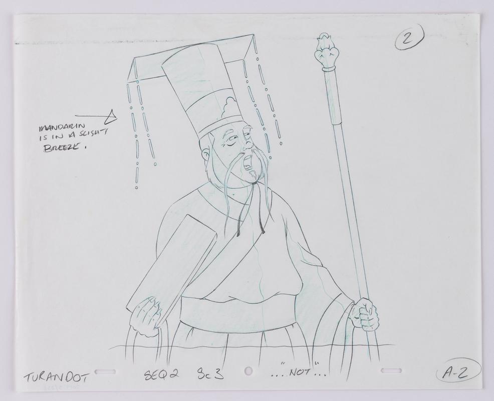 Turandot animation production sketch of character The Mandarin.