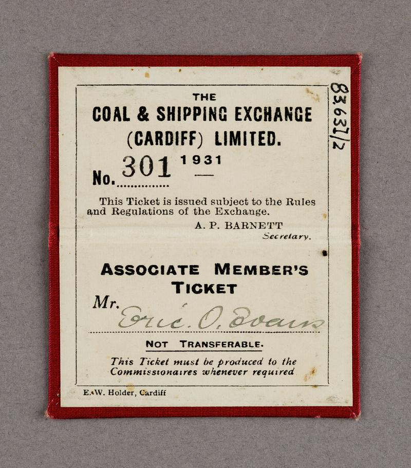 Coal & Shipping Exchange (Cardiff) Ltd., memb card