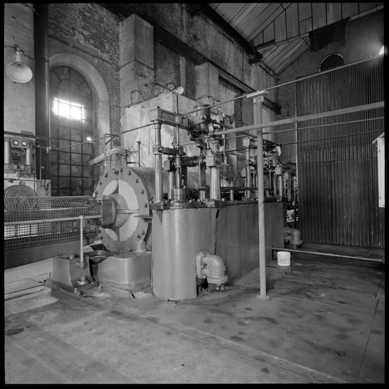 Black and white film negative showing a steam winding engine,  Lewis Merthyr Colliery.  'Lewis Merthyr' is transcribed from original negative bag.