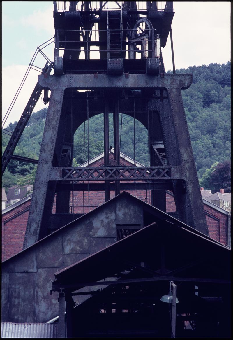 Colour film slide showing the headframe, Celynen South Colliery.