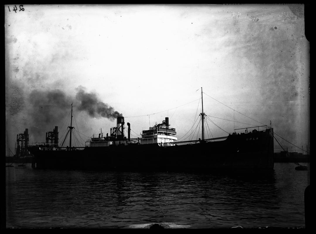Starboard broadside view of S.S. URLA, c.1936.