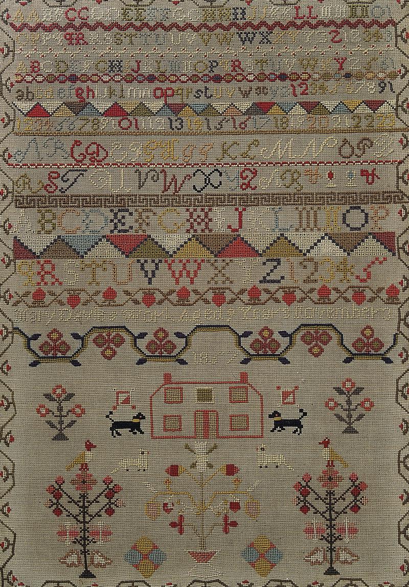 Sampler (school, alphabet & motifs), made in Pontypridd, 1857
