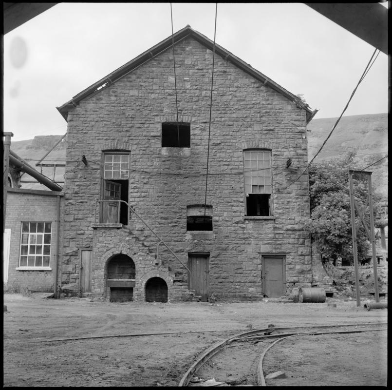 Black and white film negative showing Fernhill Colliery engine house for the Leigh winding engine, 11 July 1976. 'Fernhill 1976' is transcribed from original negative bag.
