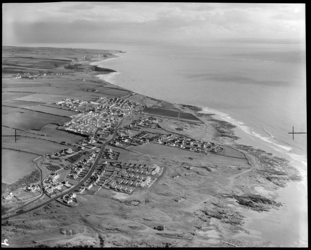 Aerial view of Ogmore and coastline.
