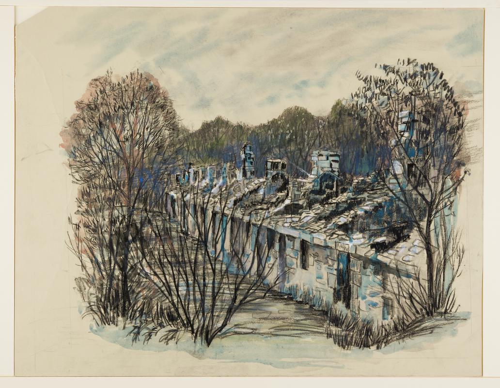 Angelsey Barracks, Llanberis (charcoal drawing)