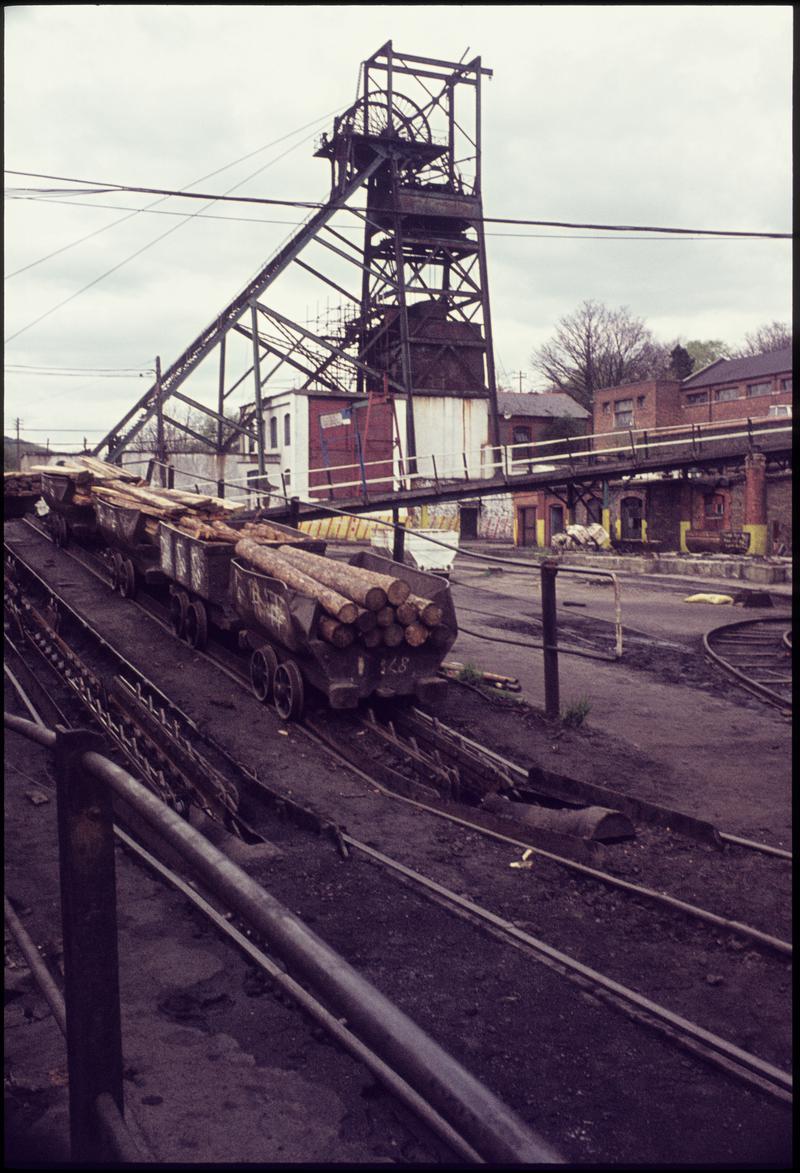 Colour film slide showing the tub circuit and upcast shaft, Britannia Colliery.