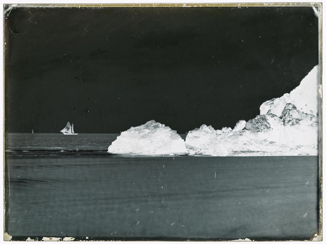 Sailing Ship off Caswell (glass negative)