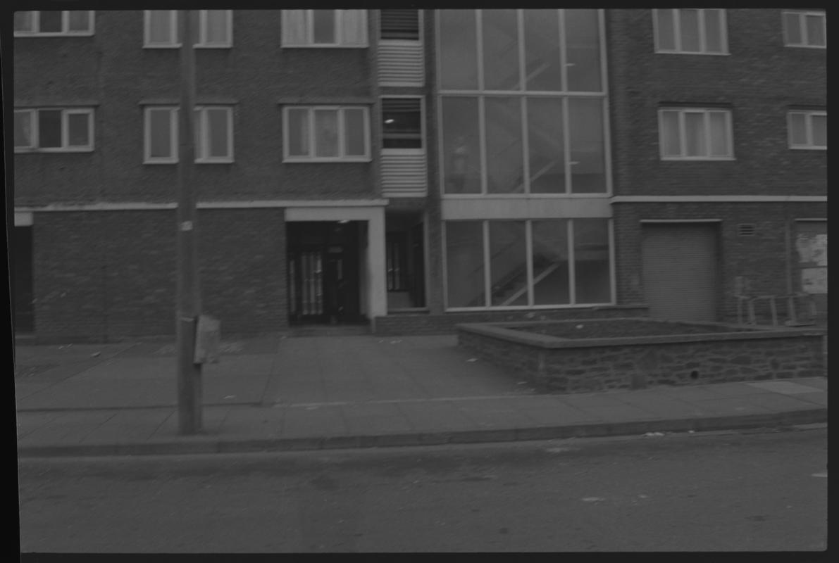 Entrance to flats at Loudoun Square, Butetown.