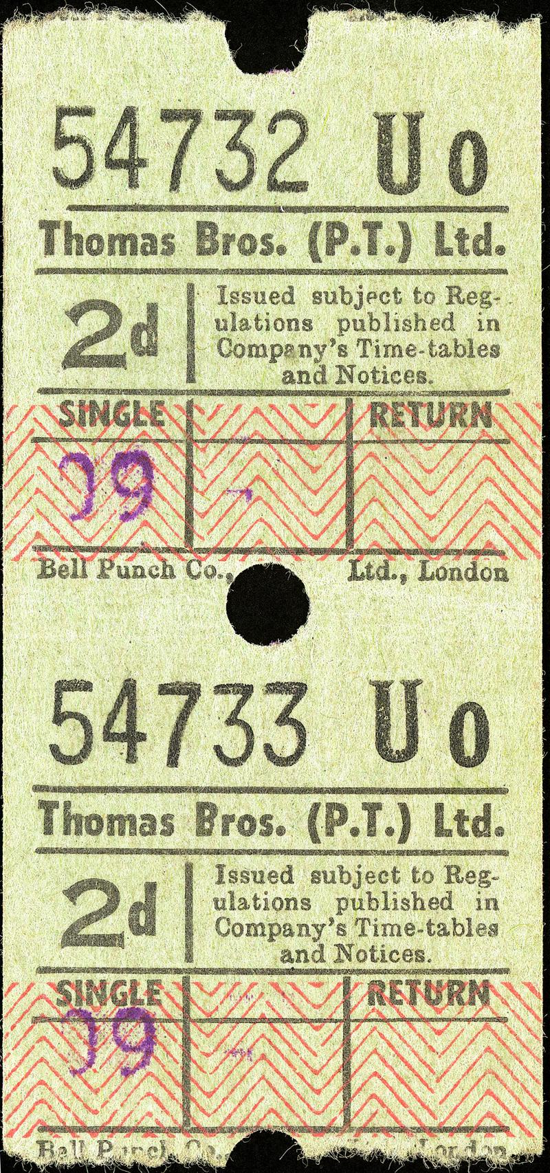 Thomas Bros. (P.T.) Ltd. bus ticket