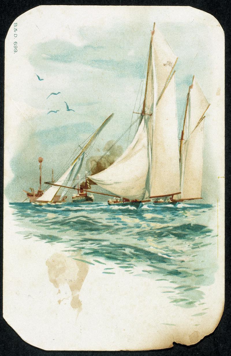 Sailing and steam vessels at sea, postcard