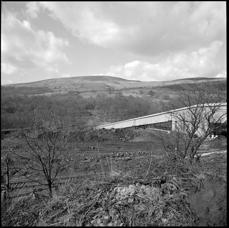 Black and white film negative showing a surface view of Blaenant Colliery.  'Blaenant' is transcribed from original negative bag.