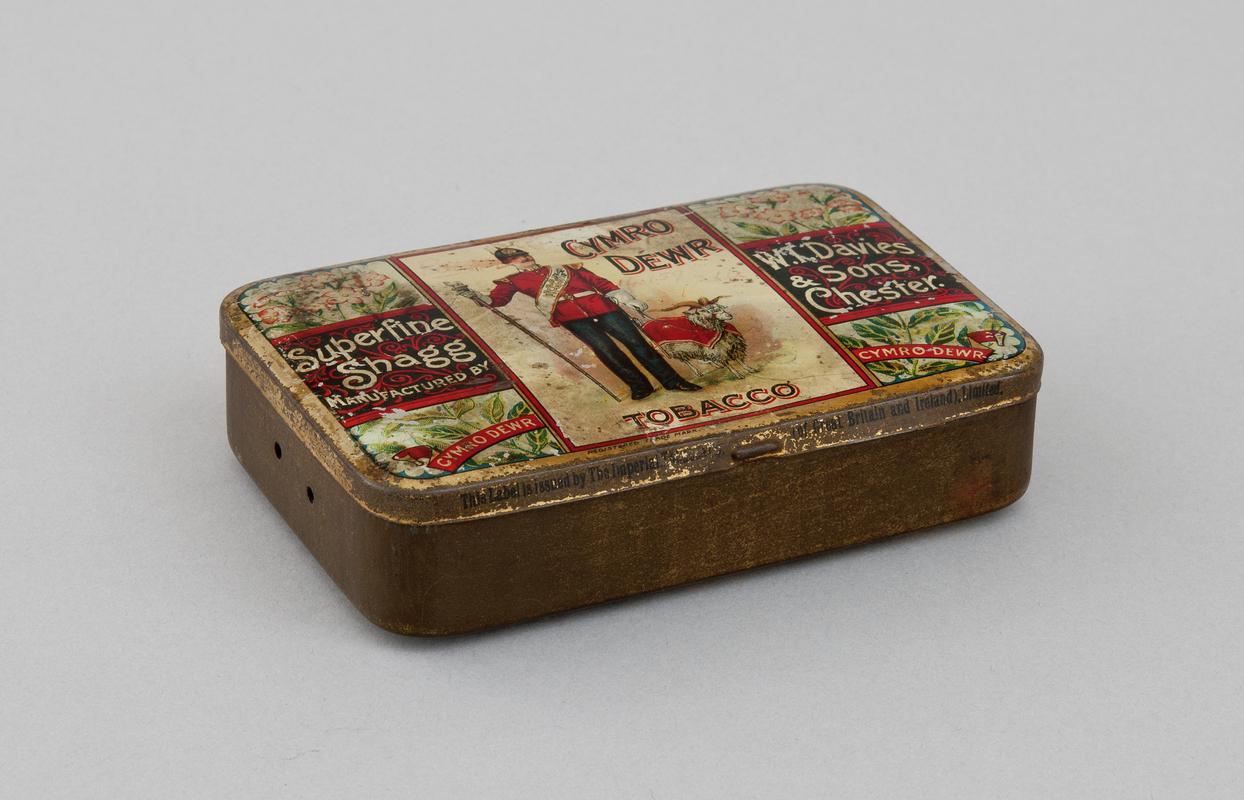 Tobacco tin with picture of soldier of Welsh Regiment