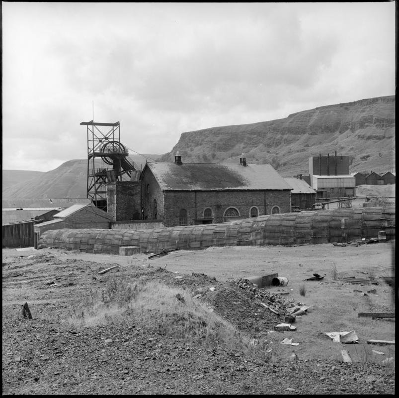 Black and white film negative showing a surface view of Fernhill Colliery, 1976. 'Fernhill 1976' is transcribed from original negative bag.